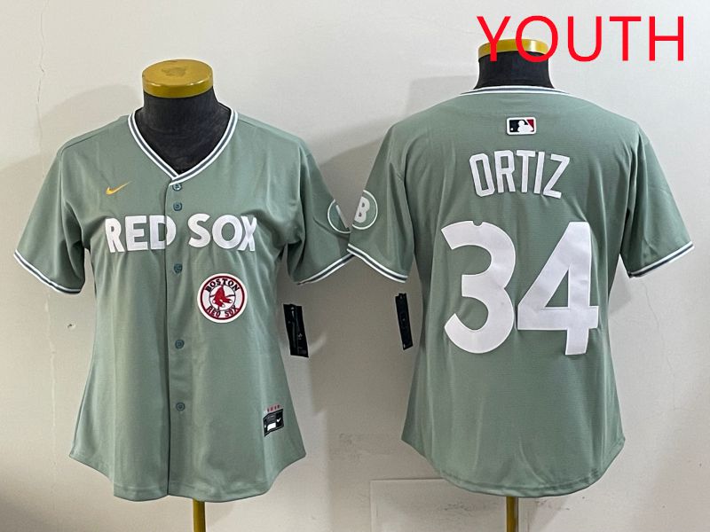 Youth 2025 Boston Red Sox 34 Ortiz Light Green Joint Name Nike MLB Jersey style 9